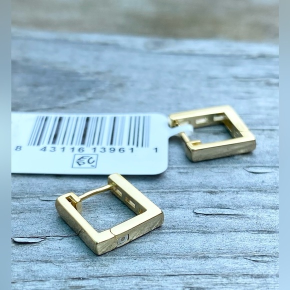 AQUA 18K GOLD OVER STERLING SILVER WITH CUBIC ZIRCONIA STONES CARTRIDGE HUGGIE - Picture 5 of 8